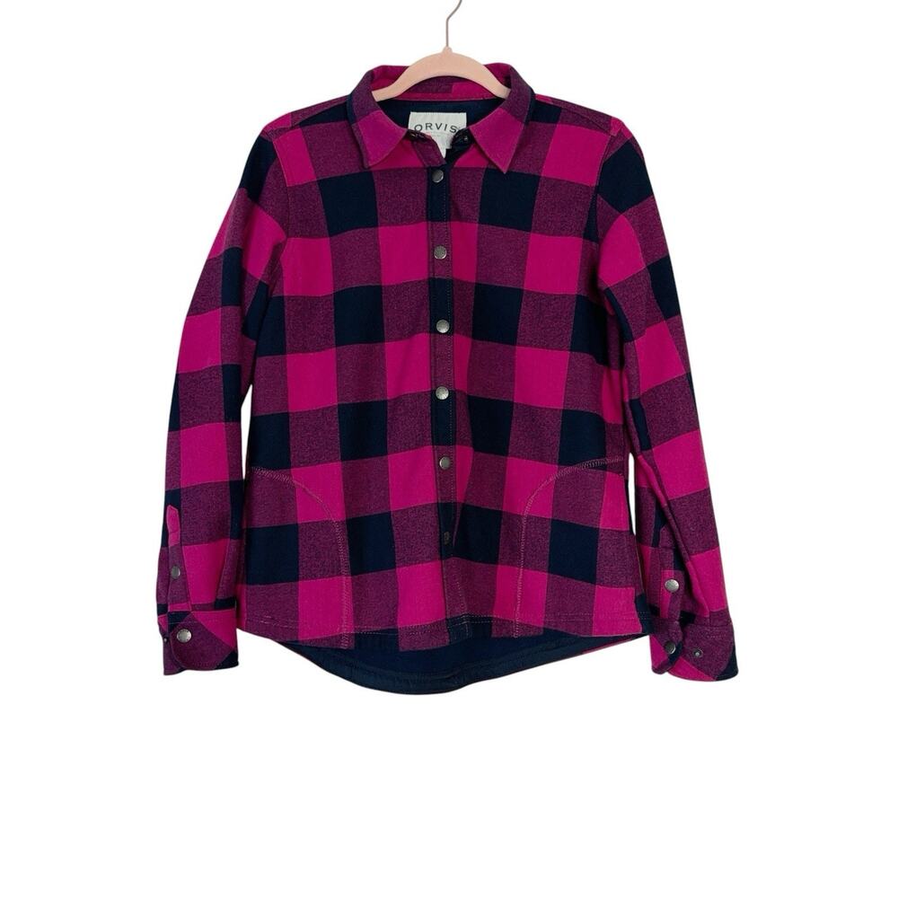 ORVIS Fleece Lined Flannel Shirt Jacket Black Pink Buffalo Plaid Women's Small